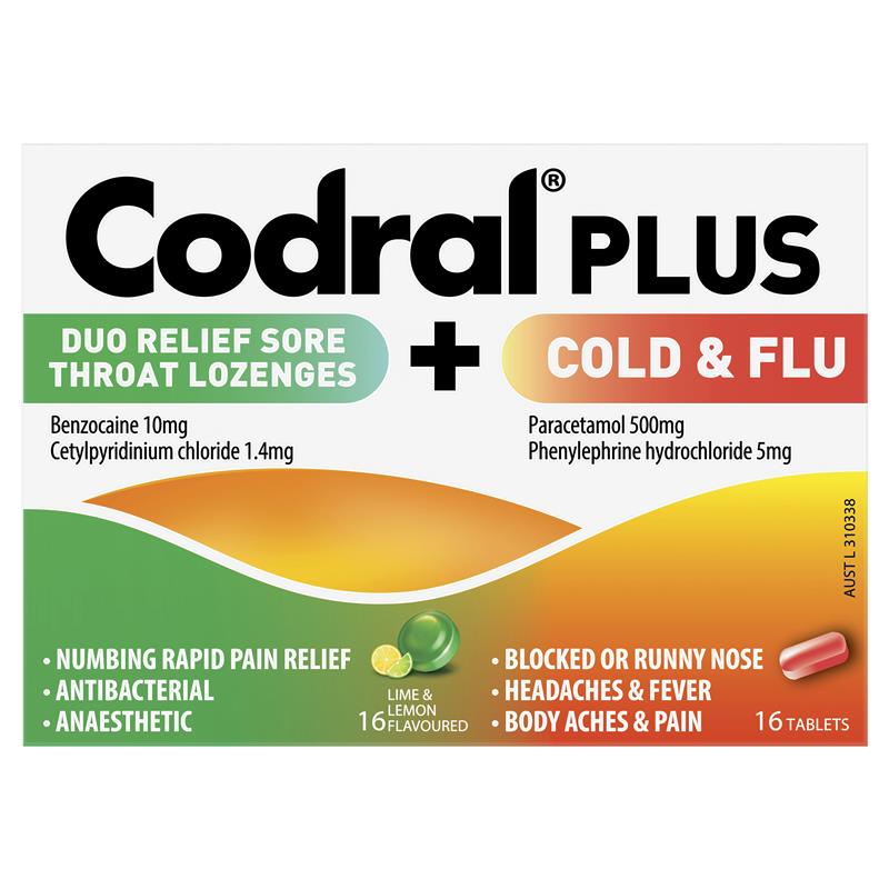 Load image into Gallery viewer, Codral Plus Cold & Flu 16 Tablets + Sore Throat 16 Lozenges