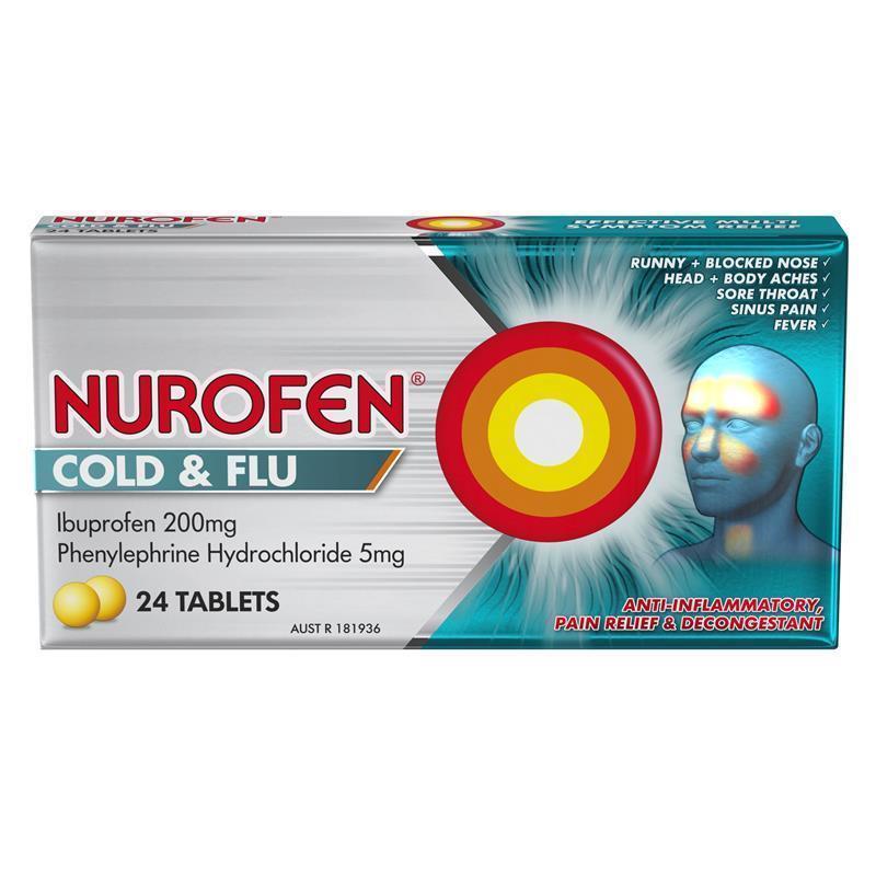 Load image into Gallery viewer, Nurofen Cold and Flu Multi-Symptom Relief Tablets 200mg Ibuprofen 24 pack