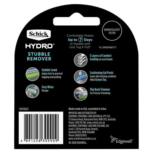 Schick Hydro Stubble Remover Mens Refill Razor Blades 4pk