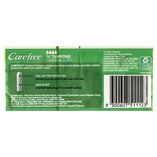 Carefree Original Fragrance Free Super Tampons 16 Pack