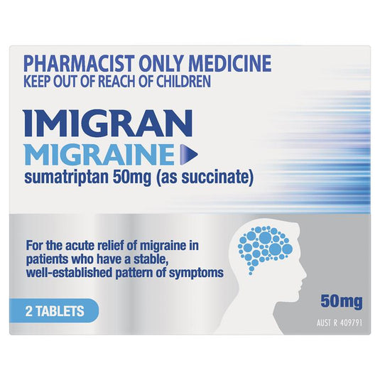 Imigran Migraine 50mg 2 Tablets - Sumatriptan (S3)