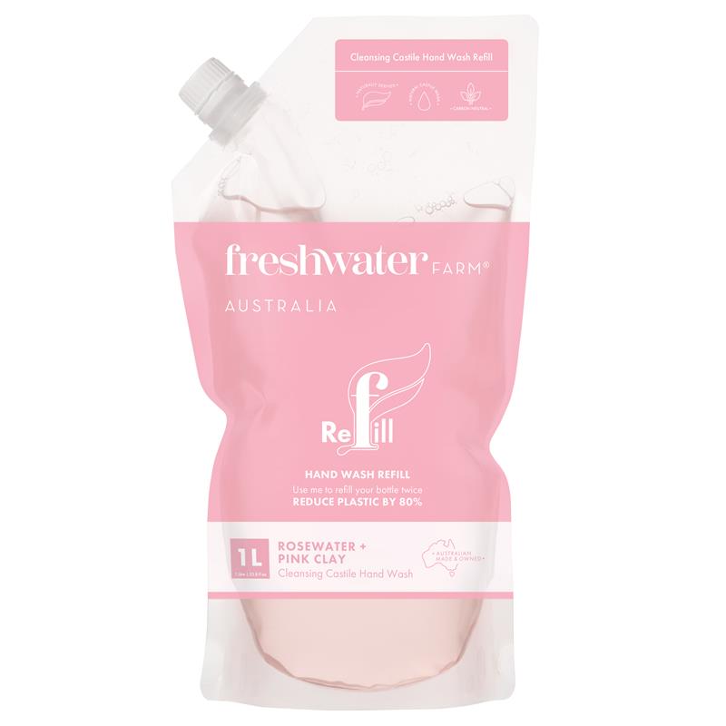 Load image into Gallery viewer, Freshwater Farm Hand Wash Rosewater + Pink Clay Pouch Refill 1 Litre
