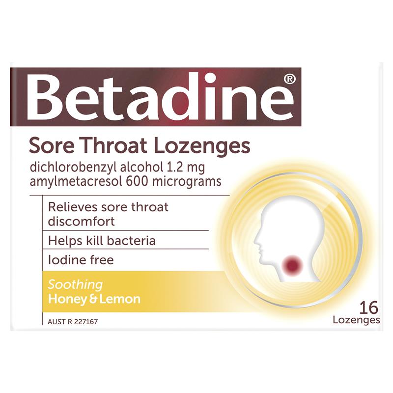 Load image into Gallery viewer, Betadine Sore Throat Lozenges Soothing Honey &amp; Lemon Flavour 16 Pack

