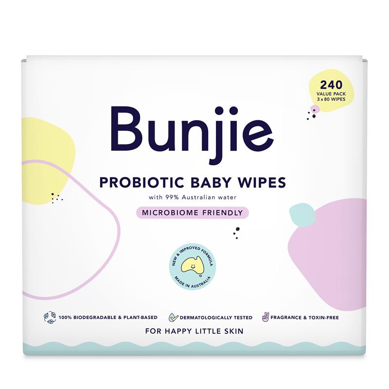 Load image into Gallery viewer, Bunjie Probiotic Baby Wipes 3 x 80 Pack
