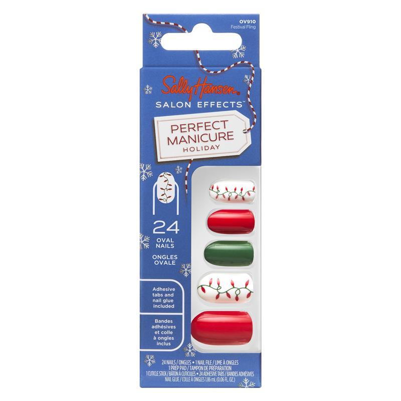 Load image into Gallery viewer, Sally Hansen Salon Effects Perfect Manicure 24 Press On Nails Once Upon A Holiday Collection Festival Fling
