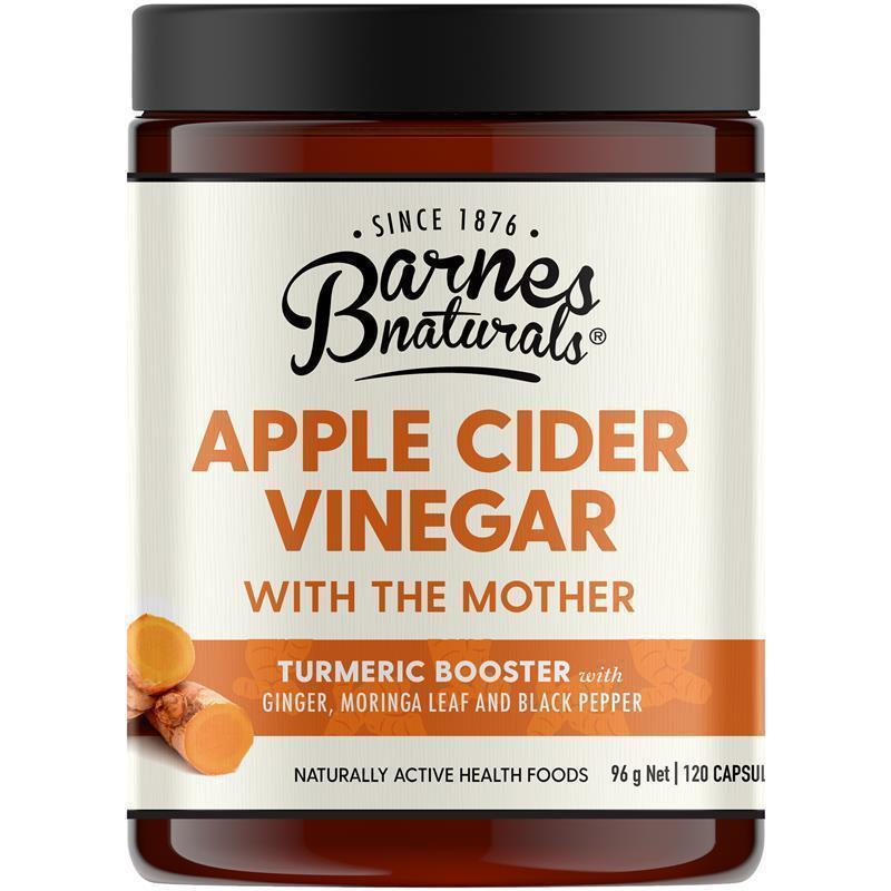 Load image into Gallery viewer, Barnes Naturals Apple Cider Vinegar with The Mother Turmeric Boost 120 Capsules

