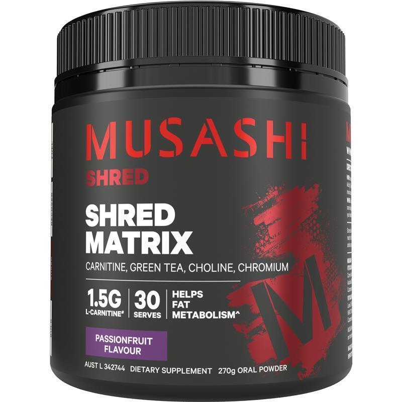 Load image into Gallery viewer, Musashi Shred Matrix Powder Passionfruit 270g
