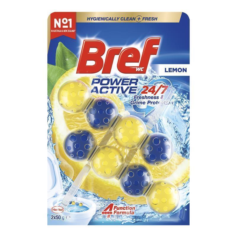 Load image into Gallery viewer, Bref Power Active Toilet Cleaner Block Lemon Twin Pack 100g
