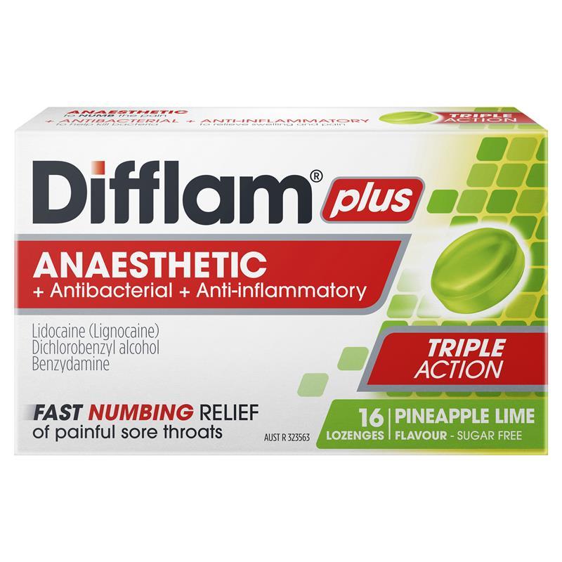 Load image into Gallery viewer, Difflam Plus Anaesthetic Sugar Free Pineapple &amp; Lime 16 Lozenges
