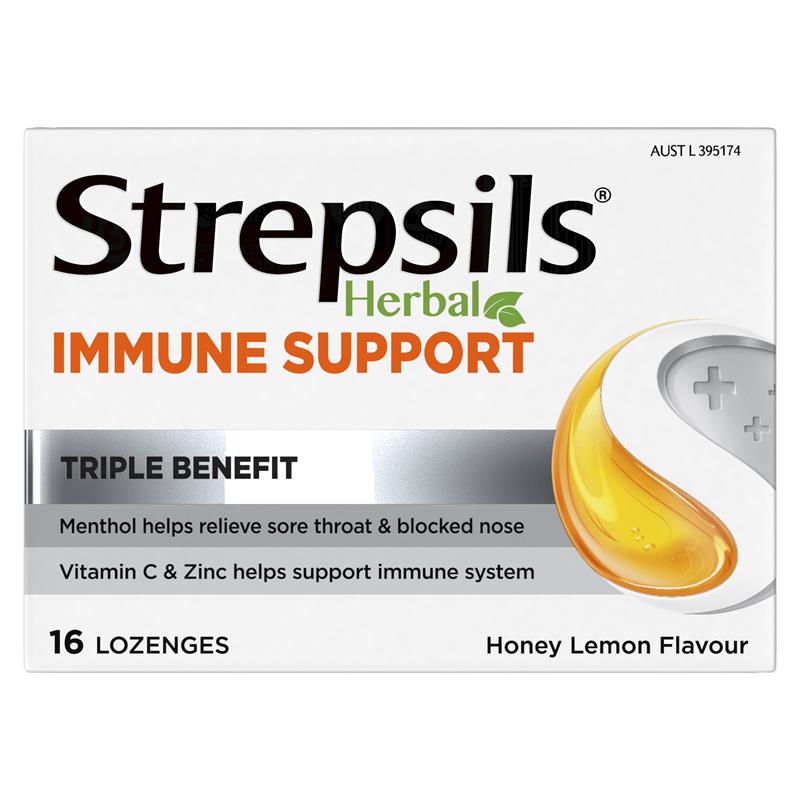 Load image into Gallery viewer, Strepsils Herbal Immune Support Lozenges Honey Lemon 16 Pack
