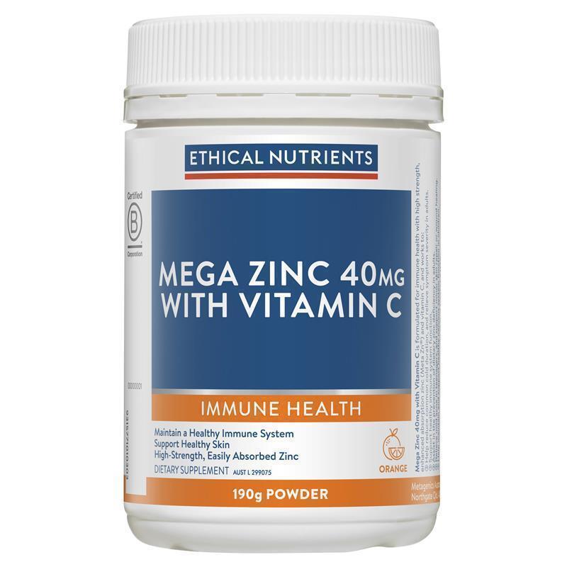Load image into Gallery viewer, Ethical Nutrients Mega Zinc 40mg with Vitamin C Orange 190g Powder
