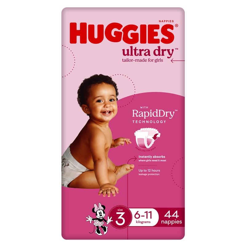 Load image into Gallery viewer, Huggies Ultra Dry Nappies Size 3 Girl 6-11kg Bulk 44 Pack
