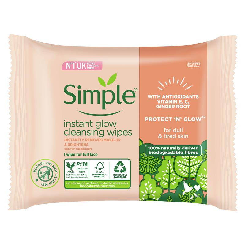 Load image into Gallery viewer, Simple Micellar Instant Glow Facial Wipes 20 Pack
