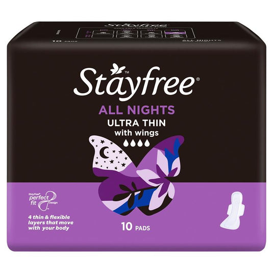 Stayfree Ultra Thin All Night Sanitary Pads With Wings 10 Pack