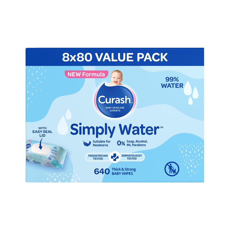 Load image into Gallery viewer, Curash Simply Water Wipes 8x80 Pack
