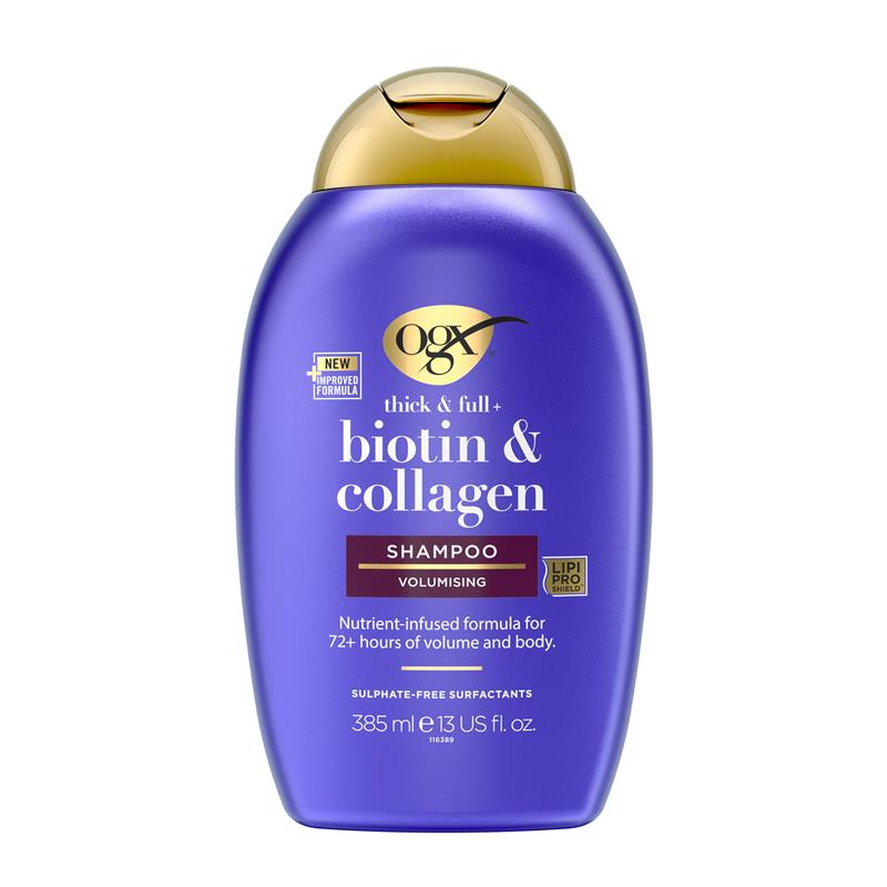 Load image into Gallery viewer, Ogx Thick &amp; Full + Volumising Biotin &amp; Collagen Shampoo For Fine Hair 385mL
