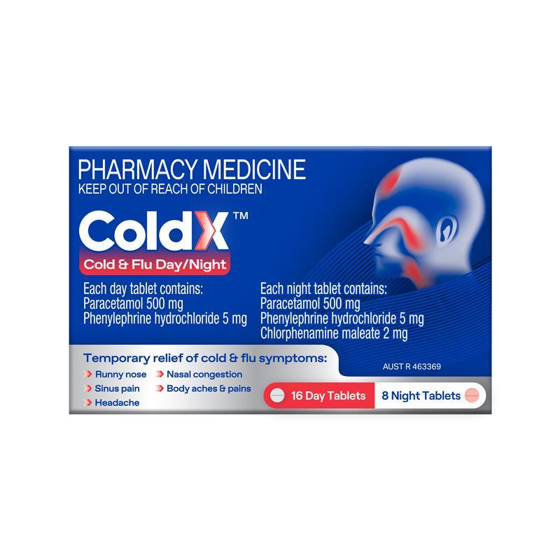 Load image into Gallery viewer, ColdX Cold &amp; Flu Tablets Day &amp; Night 24 Tablets
