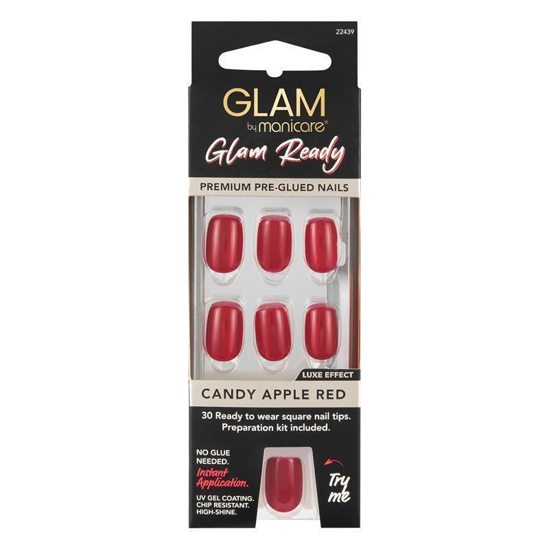 Load image into Gallery viewer, Glam By Manicare Glam Ready Pre-Glued Nails Candy Apple Red 30 Pieces
