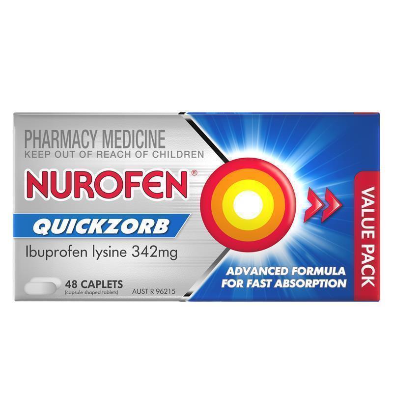 Load image into Gallery viewer, Nurofen Quickzorb Pain Relief Caplets 48 pack Ibuprofen Lysine 342mg
