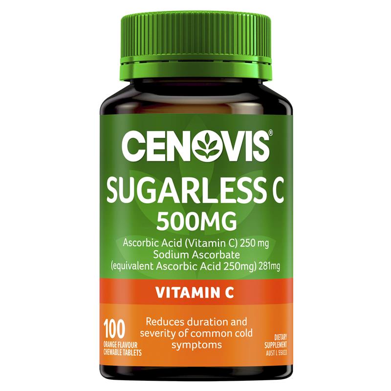 Load image into Gallery viewer, Cenovis Sugarless C 500mg 100 Orange Flavour Chewable Tablets
