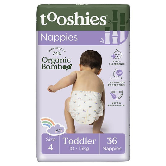 Tooshies Eco Nappies with Organic Bamboo Size 4 Toddler 10-15kg, 36 pack