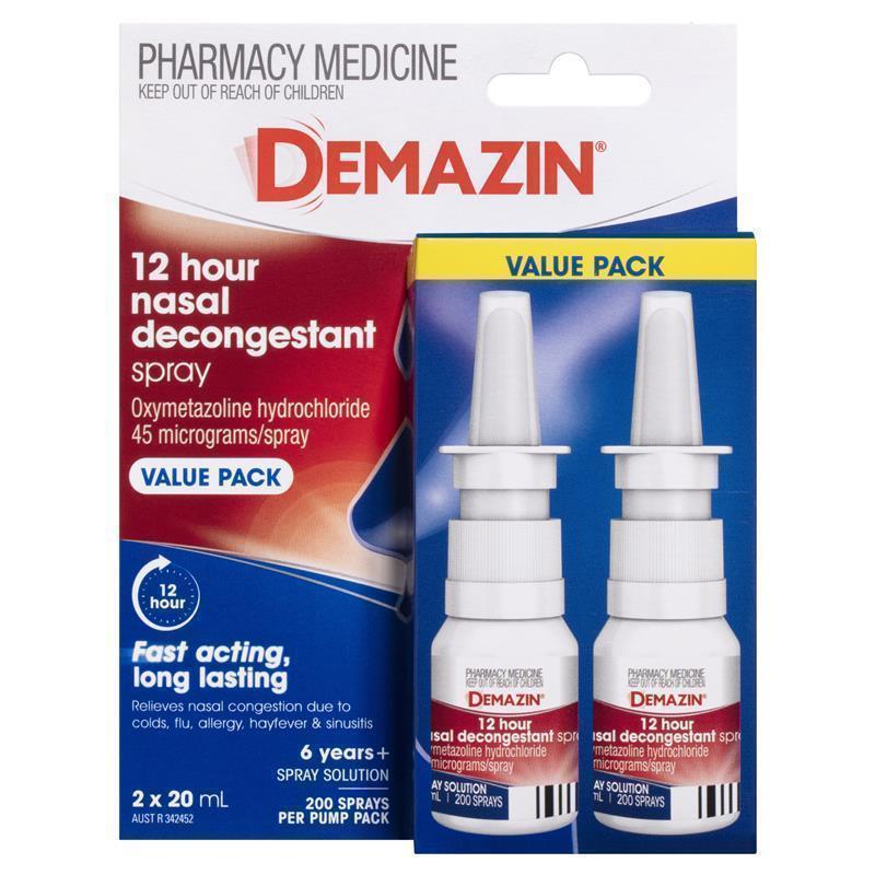 Load image into Gallery viewer, Demazin 12 Hour Relief Decongestant Nasal Spray 2 x 20ml
