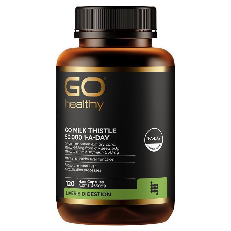 Load image into Gallery viewer, Go Healthy Milk Thistle 50000mg 1-A-Day 120 Vege Capsules Exclusive Size
