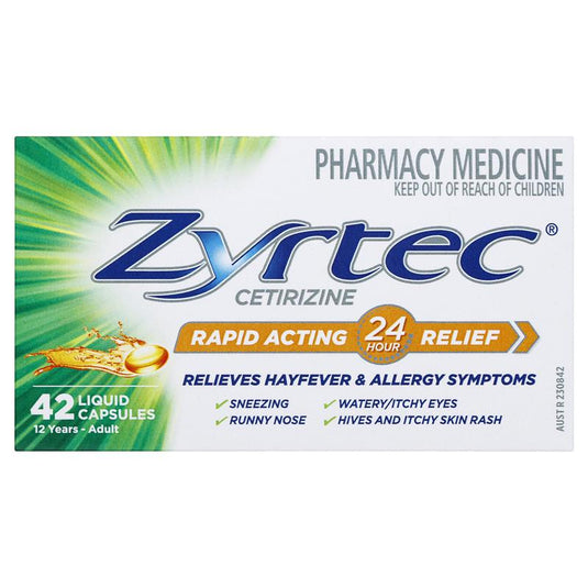 Zyrtec Rapid Acting Relief Antihistamine Hayfever & Allergy Liquid Capsules 42 Pack