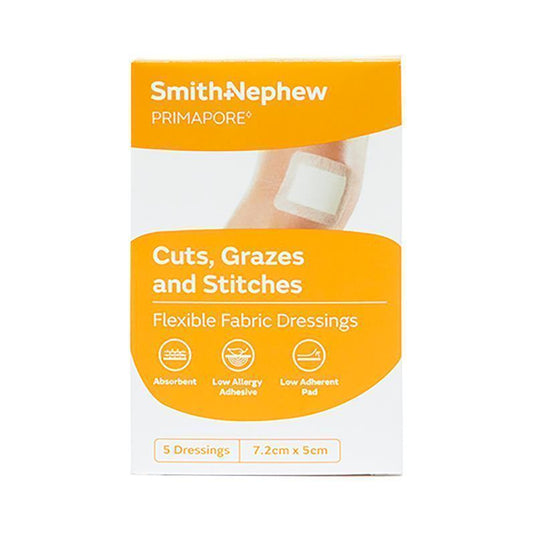 Primapore Flexible Fabric Dressing 7.2cm x 5cm 5 Pack
