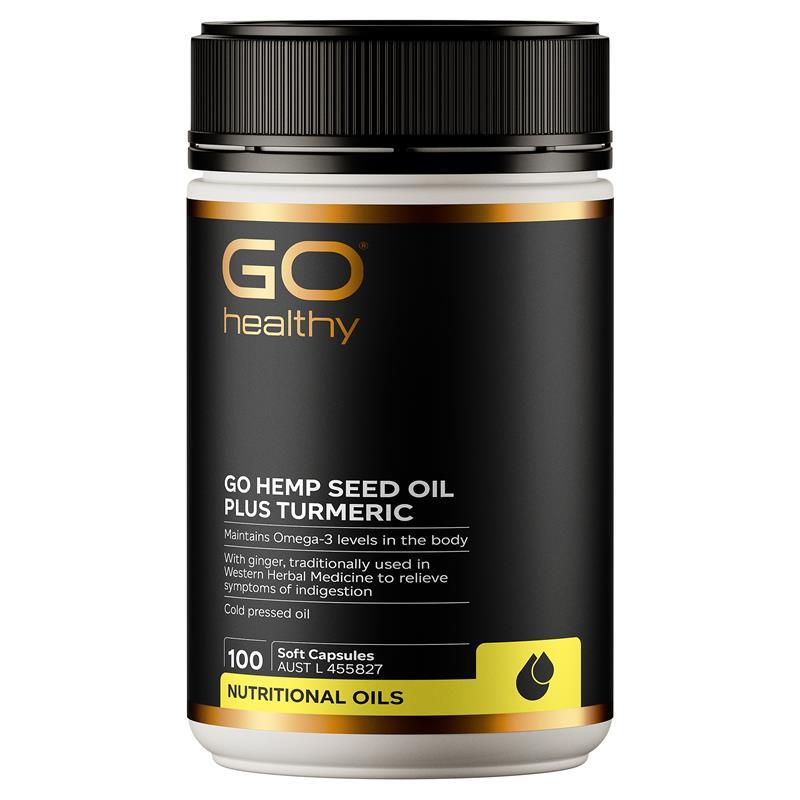 Load image into Gallery viewer, GO Healthy Hemp Seed Oil Plus Turmeric 100 Soft Capsules
