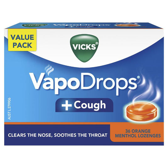 Vicks VapoDrops + Cough Orange Menthol 36 Lozenges