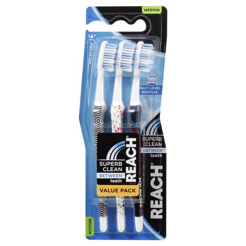 Load image into Gallery viewer, Reach Toothbrush Superb Clean Between Teeth Medium 3 Pack
