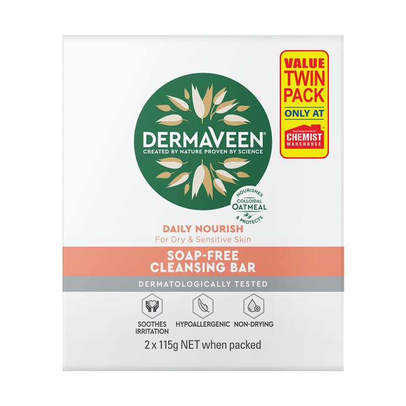 Load image into Gallery viewer, DermaVeen Daily Nourish Soap Free Cleansing Bar 2 x 115g Exclusive Pack
