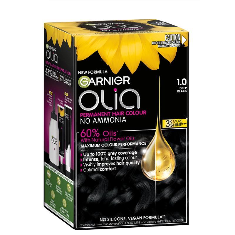 Load image into Gallery viewer, Garnier Olia 1.0 Deep Black Permanent Hair Colour No Ammonia 60% Oils

