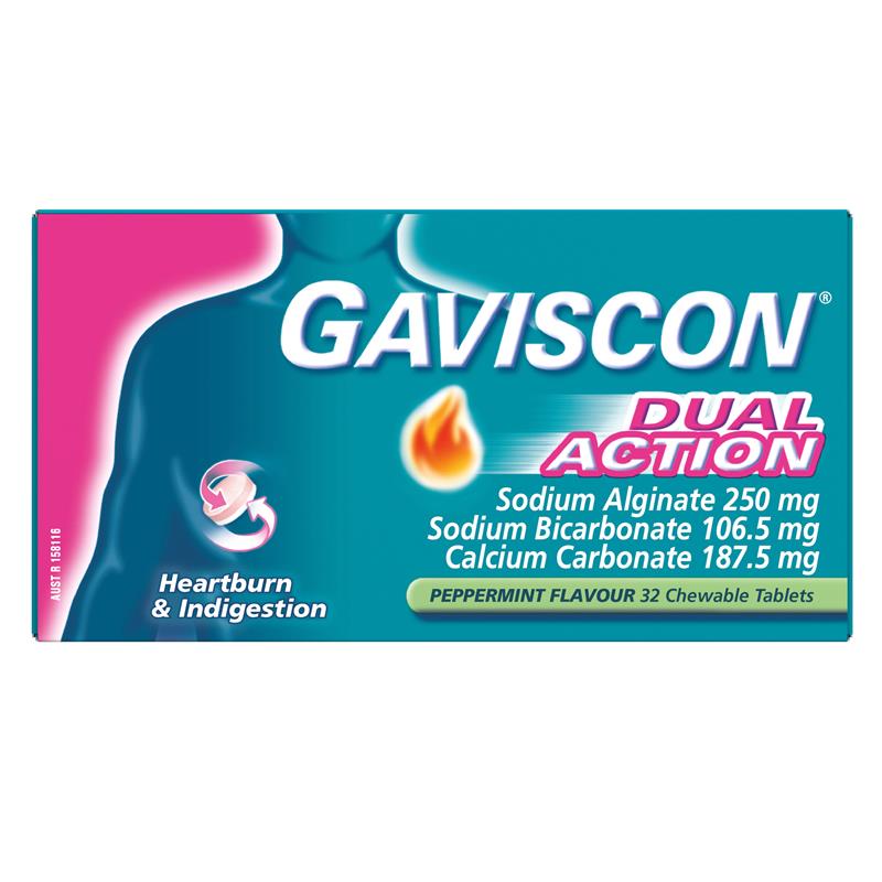 Load image into Gallery viewer, Gaviscon Dual Action Chewable Tablets Peppermint Heartburn &amp; Indigestion Relief 32 Pack
