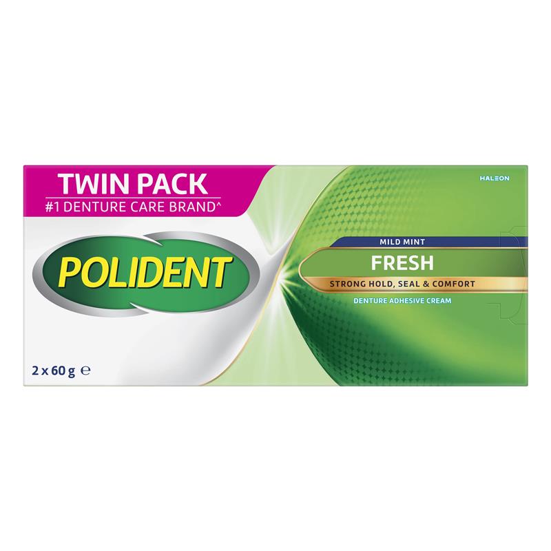 Load image into Gallery viewer, Polident Denture Adhesive Cream Fresh Mint 2x60g Pack Exclusive Size
