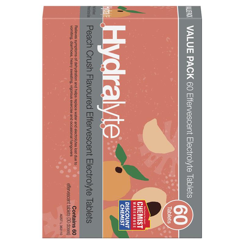 Load image into Gallery viewer, Hydralyte Electrolyte Effervescent Peach Crush 60 Tablets Exclusive Size
