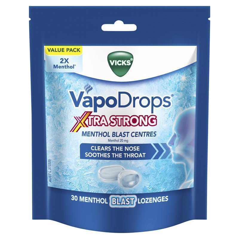 Load image into Gallery viewer, Vicks VapoDrops Xtra Strong Menthol Blast 30 Lozenges
