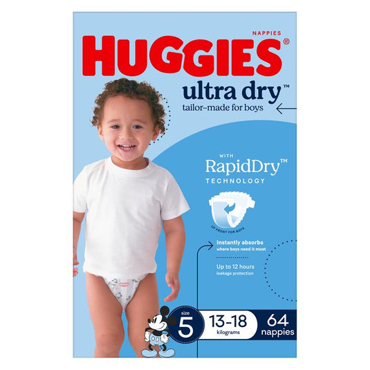 Huggies Ultra Dry Nappies Boy Size 5 Jumbo 64 Pack