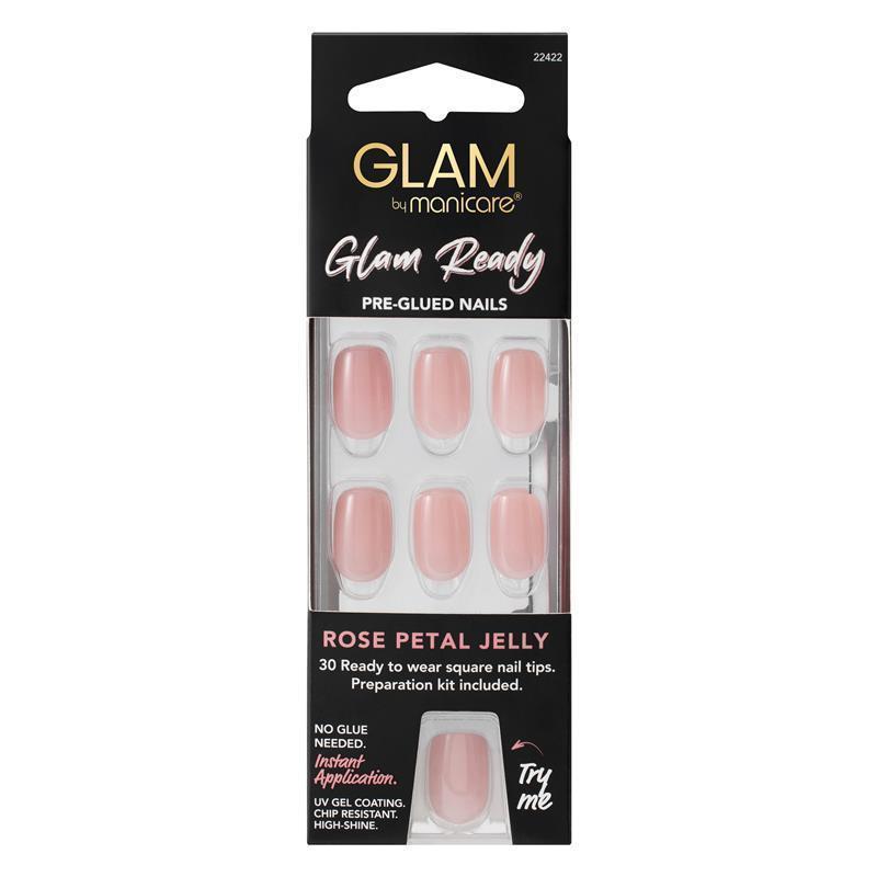 Load image into Gallery viewer, Glam By Manicare Glam Ready Pre-Glued Nails Rose Petal Jelly 30 Pieces
