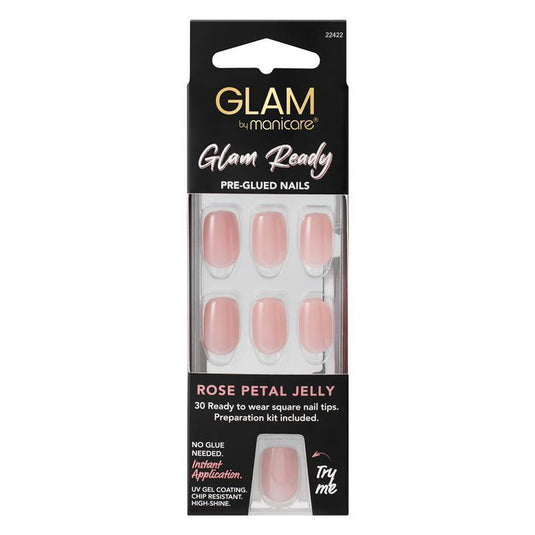Glam By Manicare Glam Ready Pre-Glued Nails Rose Petal Jelly 30 Pieces