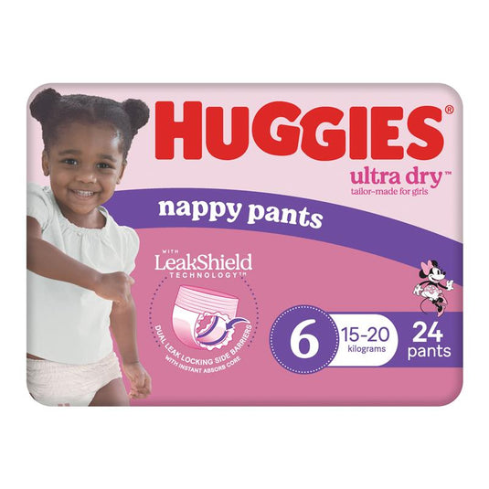 Huggies Ultra Dry Nappy Pants Size 6 15kg & Over Girl 24 Pack