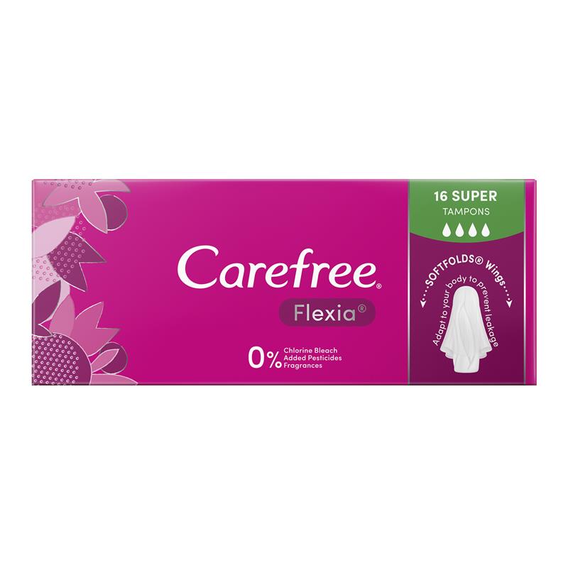 Load image into Gallery viewer, Carefree Flexia Fragrance Free Super Tampons With Wings 16 Pack
