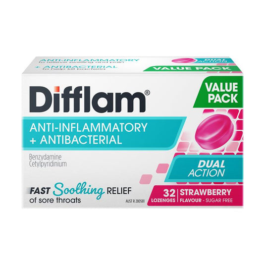 Difflam Dual Action Strawberry 32 Lozenges