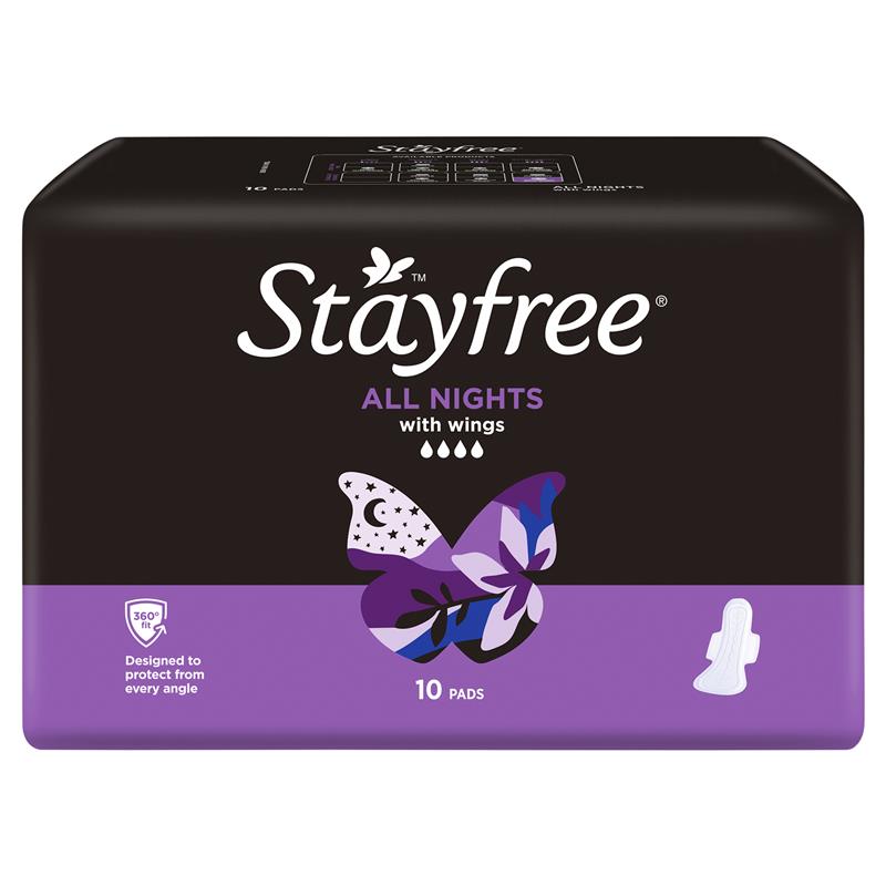 Load image into Gallery viewer, Stayfree All Night Sanitary Pads With Wings 10 Pack
