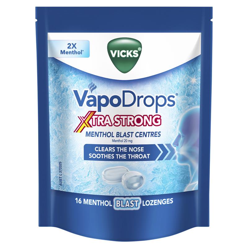 Load image into Gallery viewer, Vicks VapoDrops Xtra Strong Menthol Blast 16 Lozenges
