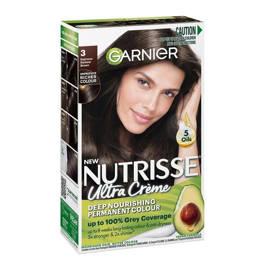 Garnier Nutrisse Permanent Hair Colour - 3 Espresso Darkest Brown (Enriched with 4 Natural Oils)