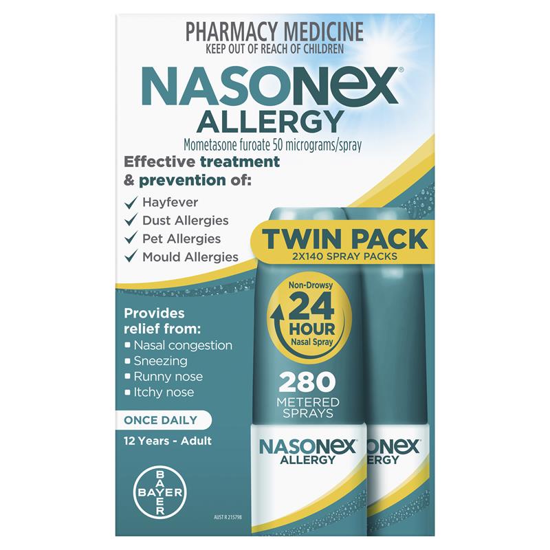 Load image into Gallery viewer, Nasonex Allergy Non-Drowsy 24 Hour Nasal Spray Twin Pack 2 x 140 Sprays
