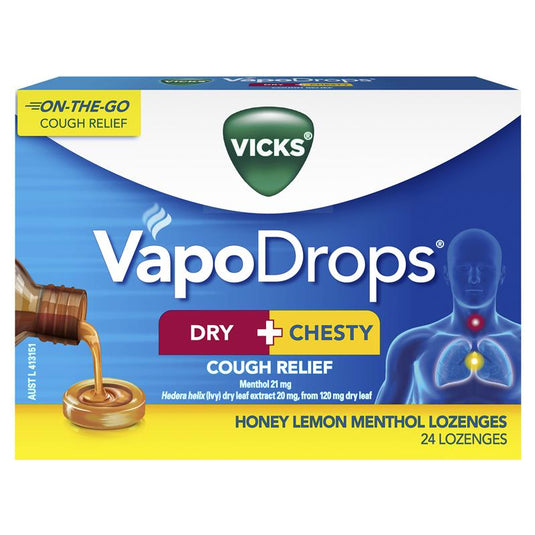 Vicks VapoDrops Dry + Chesty Cough Relief 24 Lozenges