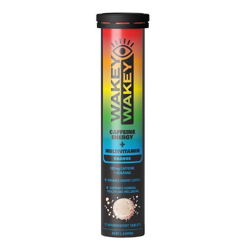 Load image into Gallery viewer, Wakey Wakey Caffeine PLUS Multivitamin Effervescent Orange Flavour 17 Tablets
